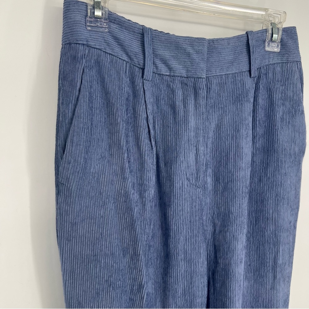 Reiss Thea Tapered Pleated Corduroy Blue Trousers Straight Leg Pants - Picture 4 of 14